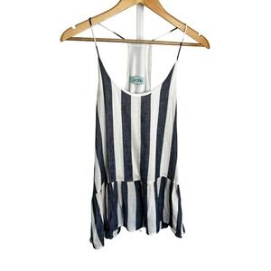 Karlie Navy White Wire Striped Racer Back Tank Rayon Linen Blend Womens SZ Large